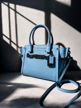 Coach Swagger 27 Cloud Blue Glovetanned Leather Chain Satchel Crossbody 59542